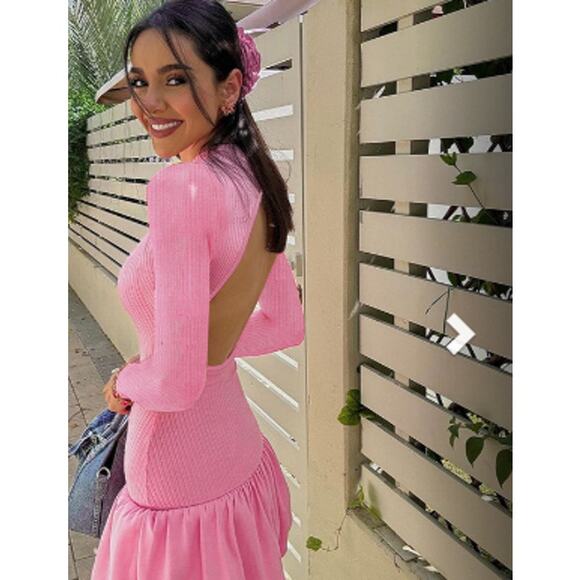 Chicgenes Women's Cut Out Backless Mock Neck Ruffle Long Sleeve Bubble Dress - Picture 2 of 4